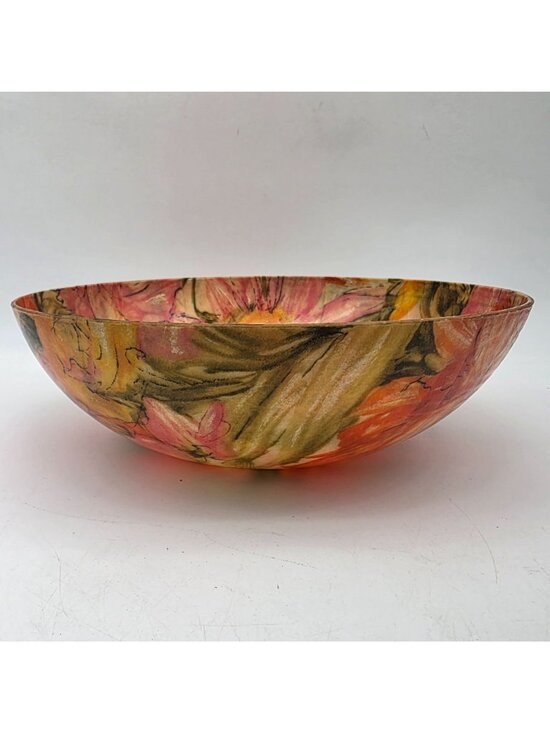 MCM Fiberglass Bowl 11" Diameter Floral Pink Orange Design Vibrant Groovy - Picture 4 of 9